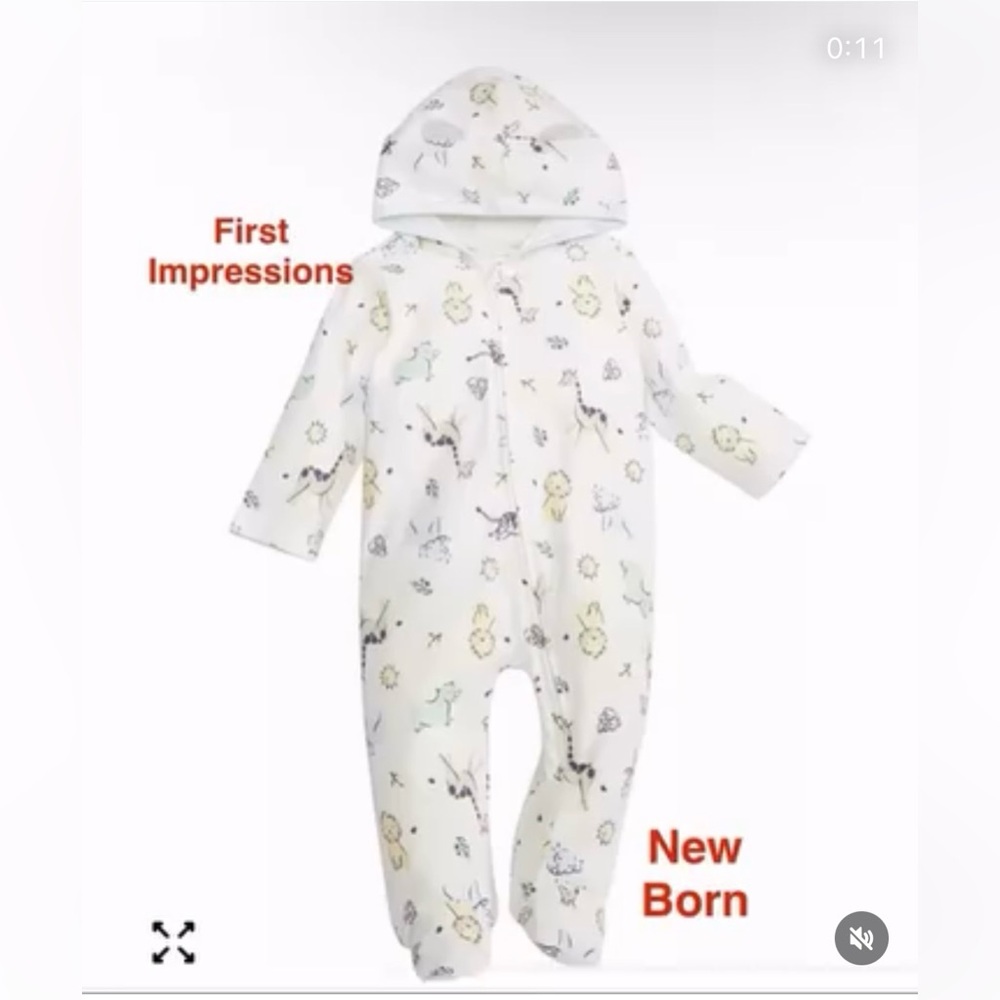 ❌❌Sold❌First Impressions Baby One Piece - Cream with Animal Print and bear